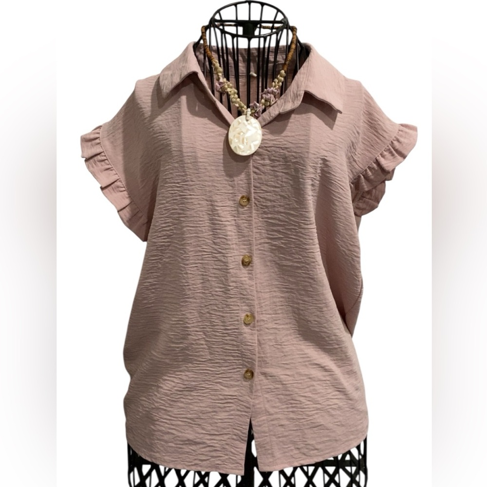 Women's Pastel Purple Ruffle Sleeve Button-Up Top/Blouse Size M